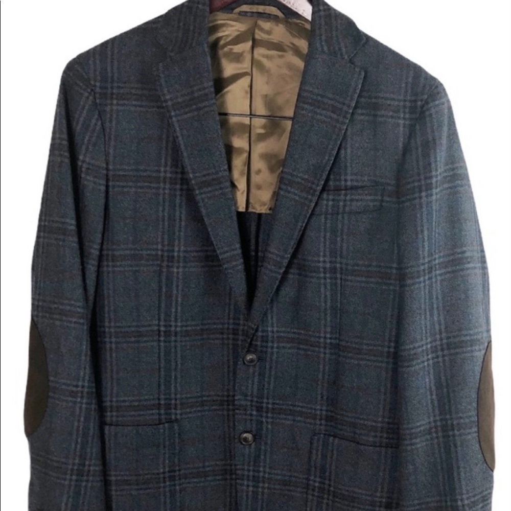 NEW Dylan Gray 40R Blue Plaid Wool Blend Blazer